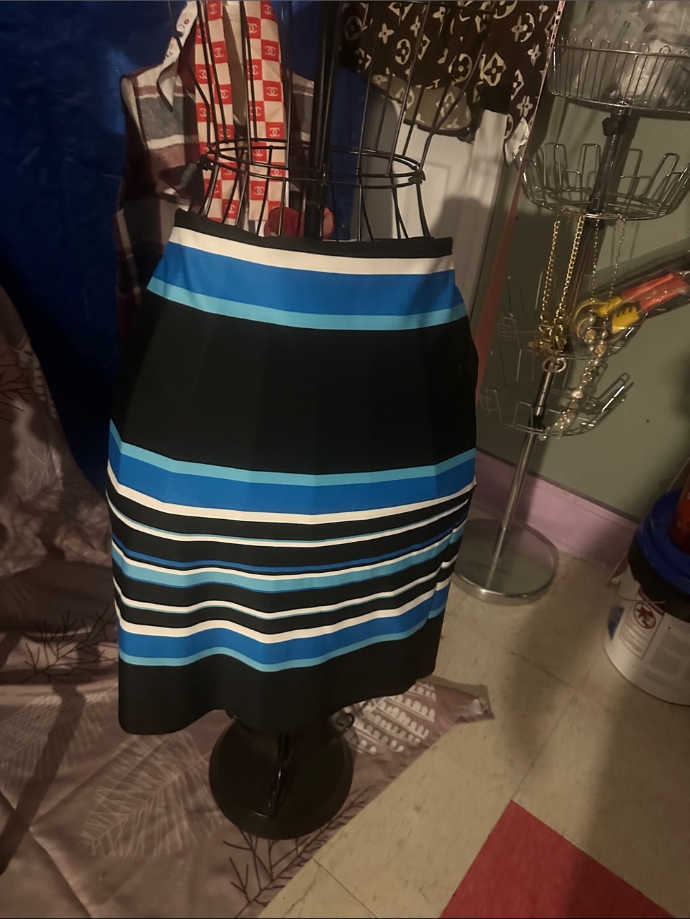 Striped Black and Blue A-Line Women's Skirt